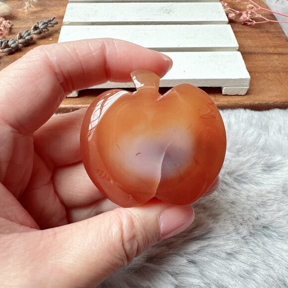 Cute Small Carnelian with Druzy Apple Carving - Picture 5 of 5